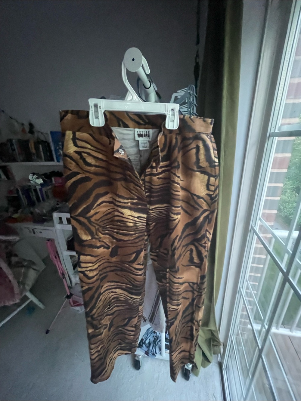 Leslie Fay Tiger-Stripe Satin Pants in Brown and Black